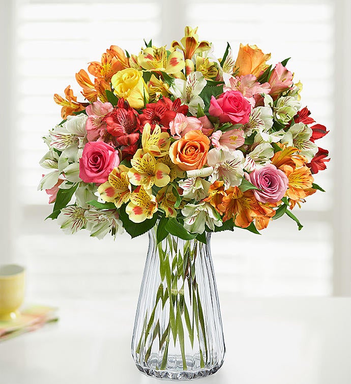 Assorted Roses & Peruvian Lilies + Free Vase